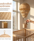 Natural Rattan Woven Hot Air Balloon Wall Decor For Nursery And Kids Room Boho Chic Dreamy Vibe With Handmade Texture And Earthy Tones For Modern Home hanging near crib