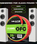 1/0 Gauge Wire 25ft OFC Oxygen Free Copper Battery Cable For Auto Electrical Wiring And Car Audio Amplifier Grounding Heavy Duty Power Cable For Speakers Amp RV Trailer Wiring Marine Use, red spool