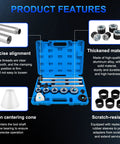 Universal Cam Bearing Installation And Removal Tool Kit with adapters and sleeves in open blue case, features displayed around it.