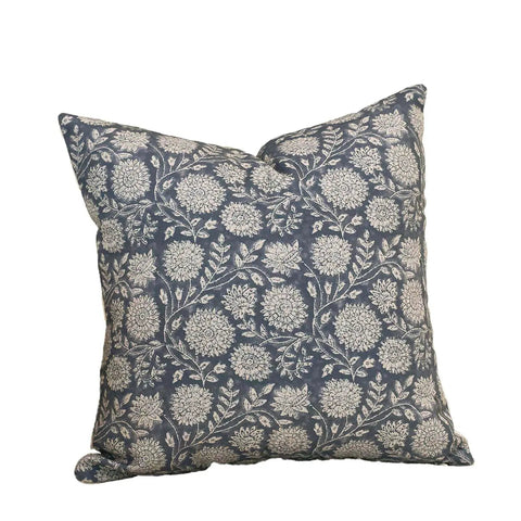 Floral Pillow Covers 18x18 Vintage Block Print Throw Pillow Covers In Neutral Dusty Blue For Living Room Farmhouse Style Cozy Homey Couch Decor Accent Sofa Pillows, blue floral cotton cover