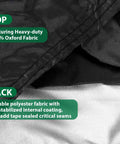 Close-up of Extra Large Patio Table Cover For 10 To 12 Seat Rectangular Set Heavy Duty Waterproof Outdoor Cover All Weather Protection showing heavy-duty Oxford fabric top and durable polyester back.