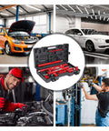 GarveeTech 10-Ton Porta Power kit in black wheeled case; red hydraulic ram and oil hose shown in automotive repair collage