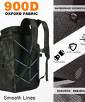 Fishing Backpack With Rod Holders And 42L Capacity, 900D Water-Resistant Oxford Tackle Bag For Men in black camo with smooth lines