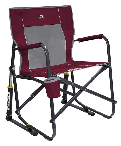 Freestyle Rocker Camping Chair Portable Folding Rocking Seat With Durable Armrests, Drink Holder And Comfortable Backrest, Cinnamon color