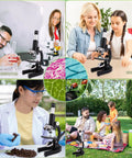 Kid Friendly Microscope With 40X-2500X Magnification, 4.3 Inch Display, used in classroom, home, outdoor, and travel settings.