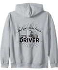 Back view of Harvester Driver Zip Hoodie With Threshing Harvesting Machine Design For Farmers And Farm Life Fans.
