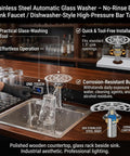 Automatic Glass Rinser And Cup Washer For Sink With 360 Degree Rotation Stainless Steel G One Half Attachment in use on sink