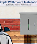 Heavy Duty Outdoor EV Charger Enclosure For Tesla Wall Plug With Secure Lock And Dual Cable Ports Weather Proof Shell mounted on a wall.