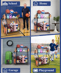 Heavy Duty Rolling Sports Equipment Organizer Rack With Wheels For Garage And Home Gym Keeps Balls Gear Bins Baskets And Hooks In One Sturdy Steel Cart For Basketball Soccer Baseball And More in various locations
