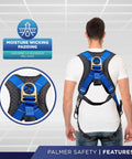 Back view of Fall Protection Five Point Safety Harness with Dorsal D Ring and Quick Connect Buckle in blue