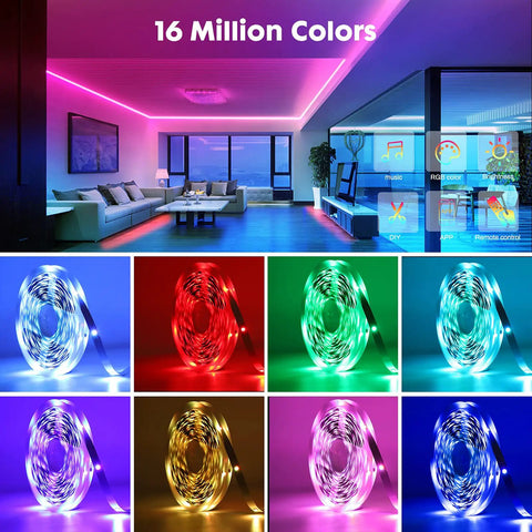 50 Feet LED Strip Lights With App And Remote Control Music Sync RGB Color Changing 16 Million Colors in modern living room setup