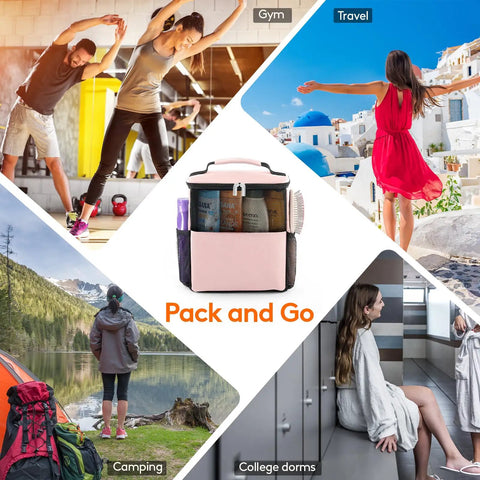 Mesh Shower Caddy Bag Portable Hanging Organizer For Dorm Rooms College Bathroom Beach Travel Quick Dry Tote Pink Medium