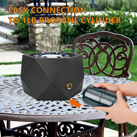 14 Inch Modern Tabletop Gas Fire Pit Portable Fire Pit for Patio Backyard Porch Camping RV Tailgating Side Mounted 5400 BTU