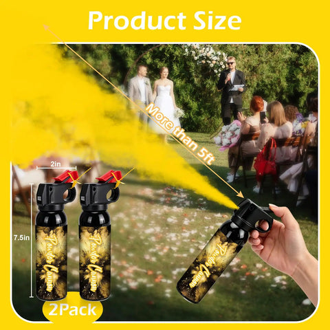 Vibrant Yellow Smoke Bomb Powder Cannon For Gender Reveal Parties And Baby Showers Super Hype For Making Epic Photo Moments Safe Trigger Pull Ready Two Pack with hand-held cannons and yellow smoke.