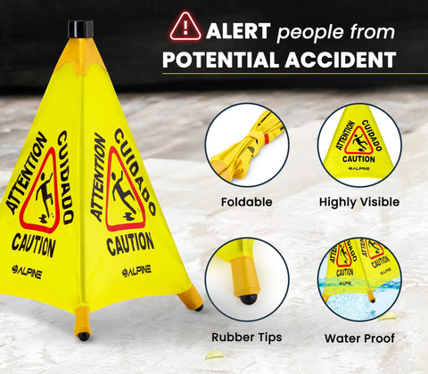 Built Tough Wet Floor Signs 3 Pack Pop Up Slippery When Wet Caution Stand With Wall Mount Holder 20 Inch Waterproof Poly Fabric detailed view