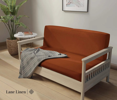 Full Size Cotton Futon Cover Rust Slipcover For Sofa Bed And Foldable Armless Couch With Zippered Mattress Protector