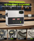 Workhorse Commercial Ultrasonic Cleaner With Heating And Degas Mode Delivers Quiet Efficiency Effortlessly Scrubs dirt from jewelry and parts.