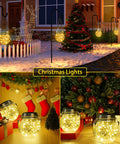 2 Pack Solar Lanterns With 30 LED Waterproof Garden Lights For Outdoor Decor Patio Hanging, Warm White Glow on snowy yard
