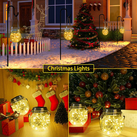 2 Pack Solar Lanterns With 30 LED Waterproof Garden Lights For Outdoor Decor Patio Hanging, Warm White Glow on snowy yard