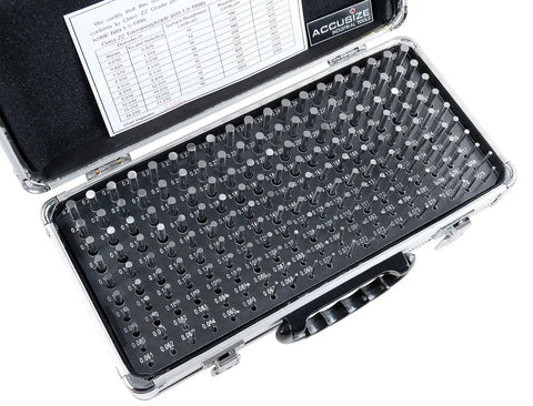 Pro Grade 190 Piece Precision Pin Gauge Set Minus Class ZZ 0.061 to 0.250 Inches 2 Inch Length Heat Treated 60 to 62 RC Aluminum Case for Easy Identification and Accurate Measurements