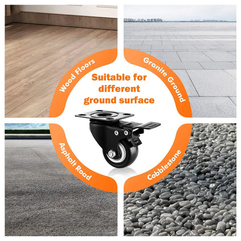 Beefy 1.5 Inch Caster Set Of 16 Heavy Duty Industrial Wheels With Brakes suitable for wood, granite, asphalt, cobblestone surfaces