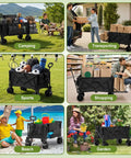 Beefy 49 Inch Folding Wagon Cart Heavy Duty 900 Lb Capacity shown in various uses like camping, sports, shopping, beach, and gardening