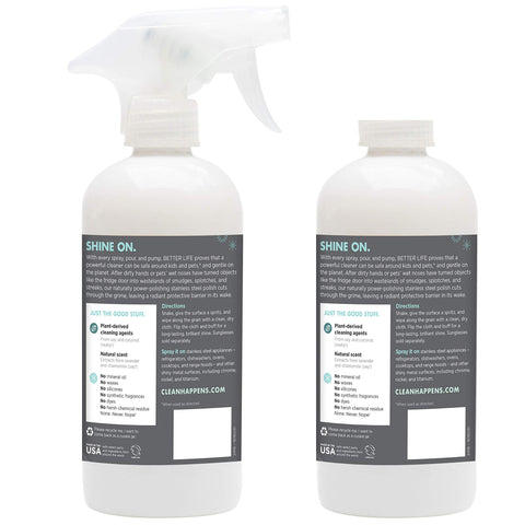 Back view of Stainless Steel Cleaner 2 Pack 16 Oz Streak Free Polish bottles with chamomile lavender scent labels.