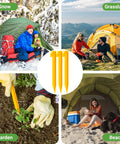 Heavy Duty 9 Inch Plastic Tent Stakes 10 Pack used in snow, grassland, garden, and beach for tents and canopies.