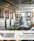 Stainless Steel Spatula Set 3 Piece For Griddle And BBQ Teppanyaki Spatulas hanging in kitchen