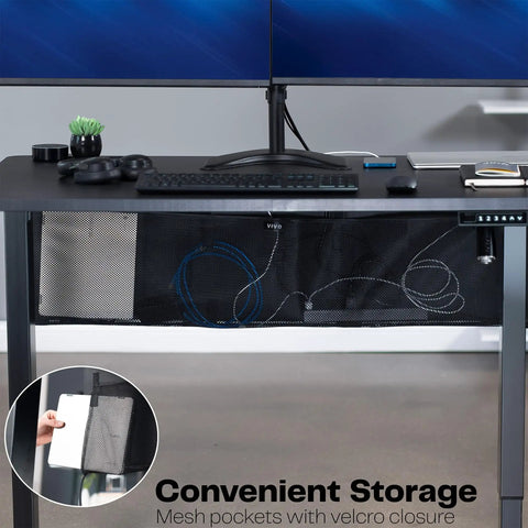 Clamp On 48 Inch Desk Skirt With Dual Top Cable Slots For Hidden Cable Management And A Cleaner Private Workspace mesh pockets