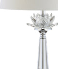 Clear Crystal LED Table Lamp 24.5 Inches With White Linen Drum Shade, Dope Hollywood Regency Modern Glam Candlestick Lamp close-up