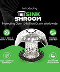 Image of Ultra Drain Protector For Bathroom Sink Stainless Steel Includes 1.25in, 1.5in, And 1in Adapters Keeps Hair Out Debris Stopped Quick Fit Epic Shield For Everyday Clogs No Fuss No Mess displayed with explanatory icons.
