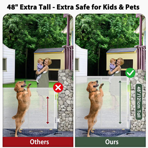 Heavy Duty Retractable Baby Gate And Dog Barrier With Slick Glide Action Covers Hella Wide Openings For Garages Driveways Living Rooms Provides No Fuss Everyday Safety In White, 48 inch tall dog gate comparison.