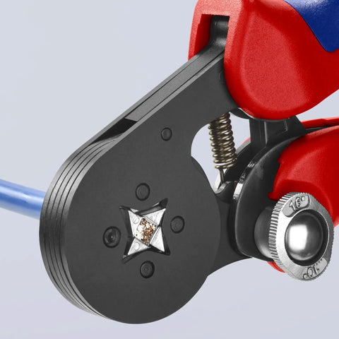 Close-up of Self Adjusting Crimping Pliers For Ferrules And End Sleeves DIN 46228 Compliant, showing the crimping mechanism.