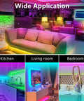 100 Ft LED Strip Lights For Bedroom And Living Room RGB Rope Light With Bluetooth App Control Color Changing Music Sync Dimmable Brightness Easy Setup Dope For Home Decor And Party Vibes used in various rooms