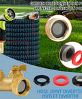 Front view: ZDBB 58-piece garden hose filter kit with stainless steel screen, gaskets, brass fittings on blue braided hose
