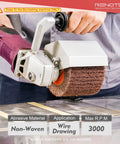 Non-Woven Wheel 120x100mm Set For Metal Polishing, Wire Drawing Satin Finish, Conditioning Drum Burnishing Wheel With 80-240 Grit, Italian Material in use with burnishing machine