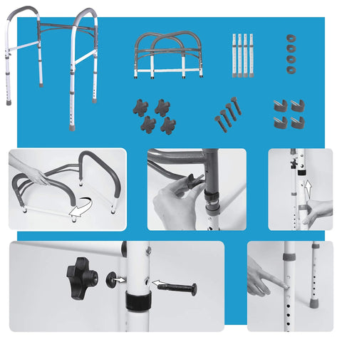 Adjustable Detachable Toilet Safety Rails With Non Slip Grab Bar And Padded Handles, Aluminum Frame, assembly process