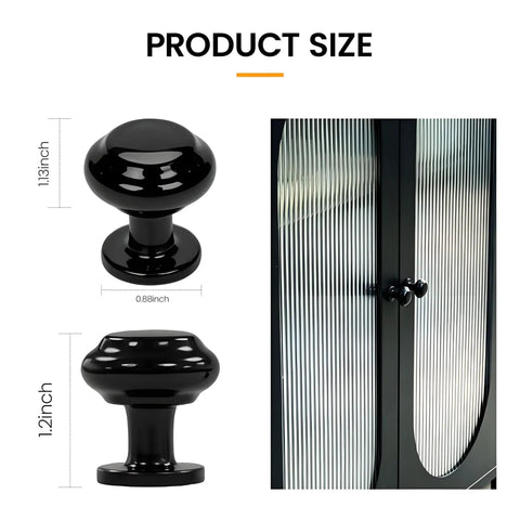 Matte Black Cabinet Knobs 10 Pack Single Hole Round Drawer Knobs Zinc Alloy Modern Hardware For Kitchen Cabinets Bathroom Vanity Dresser And Closet Drawers Built To Last Quality You Can Trust showing size dimensions next to cabinet