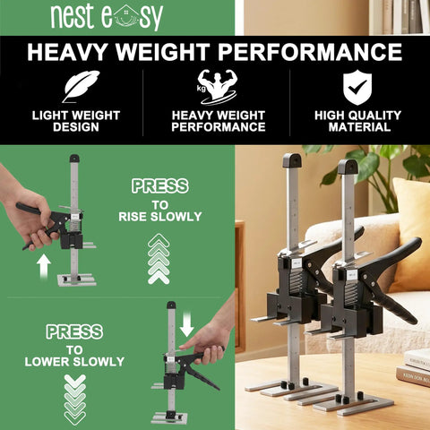Heavy Duty Furniture Jacks 2 Pack Labor Saving Lifting Handles For Sofas Beds And Cabinets Up To 360 Lbs Capacity showing use to lift and lower furniture.