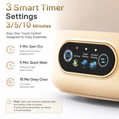 No Headache Foldable Portable Washing Machine With 17L Tub And Fast Spin Cycle Effortless Daily Wash timer controls settings display.