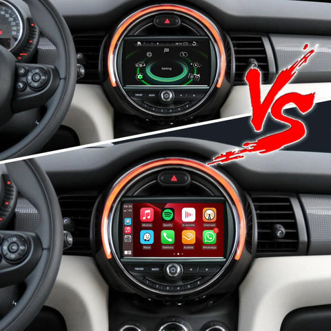 Mini Cooper 7 Inch Touch Screen Upgrade With Wireless CarPlay And Android Auto For F54 F55 F56 F57 F60 2013 To 2024 NBT System Full Screen Mirroring Google Maps Reverse Camera installed in dashboard