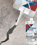 Heavy Hitter Concrete Crack Filler And Fast Cure Grouting Adhesive For Quick Masonry Patch with nozzle applying it to a crack.