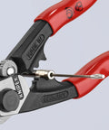 Close-up of Heavy Duty Wire Rope Cutters 6 Millimeter Capacity With Opening Spring And Locking Lever Anti Fray Blade Geometry on wire