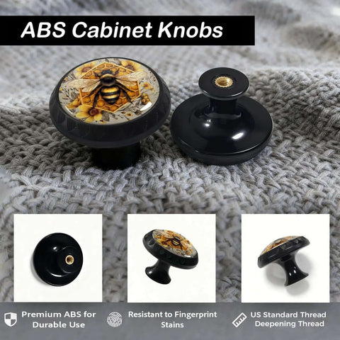 Vintage Honeybee Cabinet Knob Set 4 Pack with cheerful flora motifs on ABS and crystal glass knobs for kitchen. 25mm and 46mm screws.