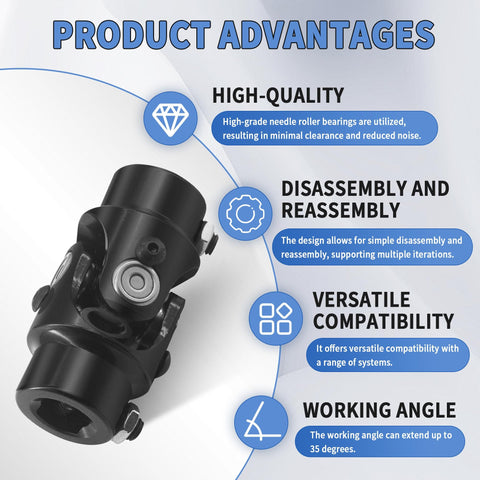 Three Quarter Inch Double D Steering Shaft Universal Joint Built Tough With Powder Coated Black Finish, advantages description