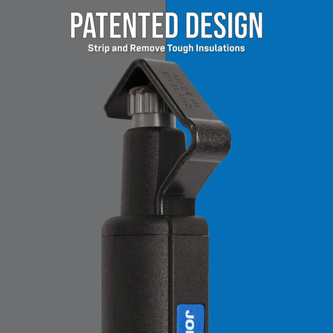 Close-up of Round Cable Stripper CST-1900 with patented design and spiral stripping mode for PVC rubber and PE insulation removal.