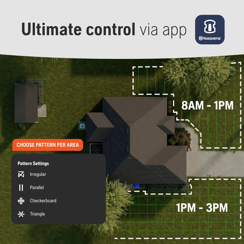 Lawn area divided for Automower 440iQ Robotic Lawn Mower For 2 Acre Yards Wire Free Low Maintenance No Fuss operation scheduling.