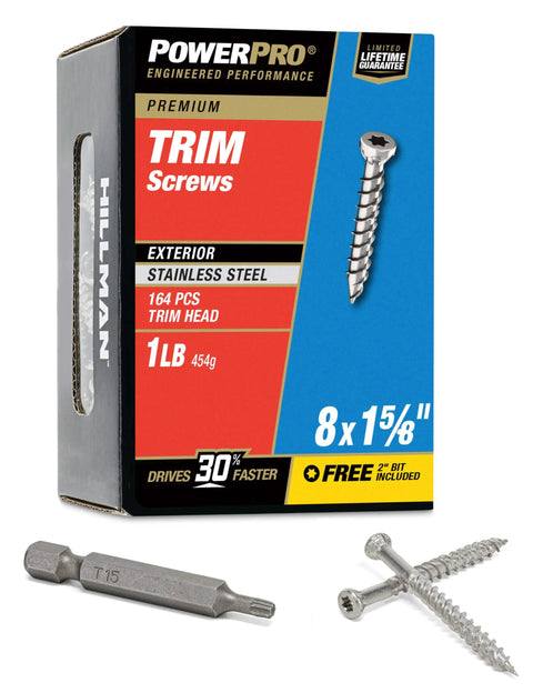 Stainless Steel Trim Screws Size Eight By One And Five Eighths Inch Star Drive No Pre Drill Quick Install One Pound Box