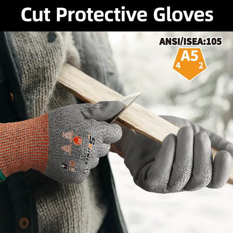 12 Pairs Winter Work Gloves With PU Coating, ANSI Cut Level 5 Protection, Thermal Insulated Freezer Gloves For Outdoor Cold Weather